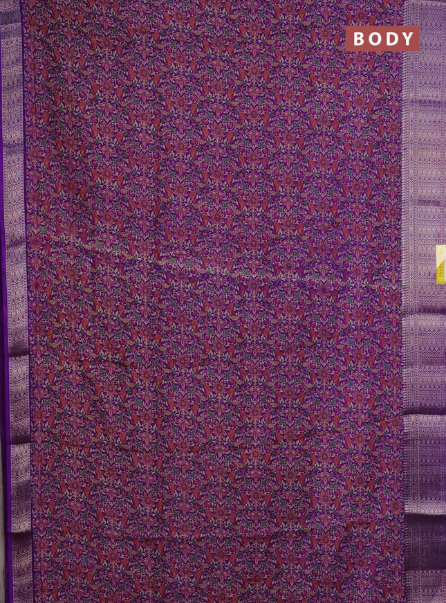 Semi dola saree violet with allover prints and zari woven border