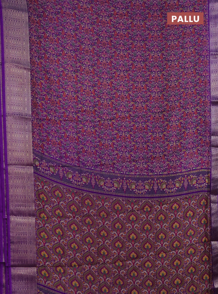 Semi dola saree violet with allover prints and zari woven border