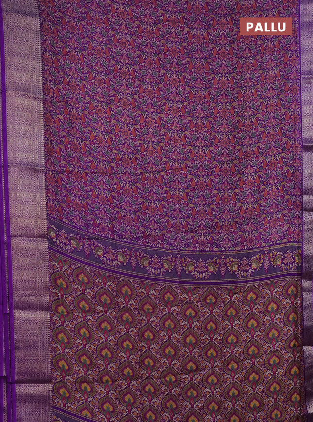 Semi dola saree violet with allover prints and zari woven border