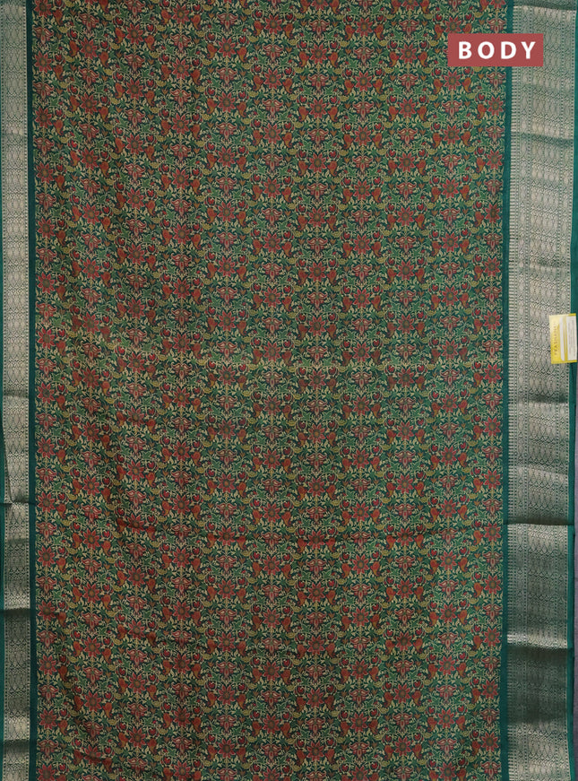 Semi dola saree green with allover prints and zari woven border