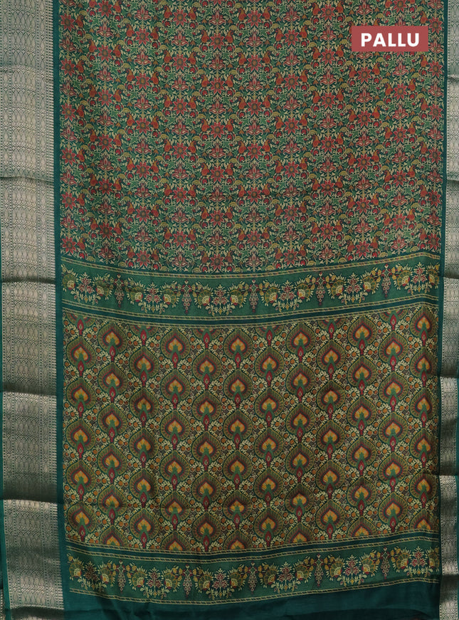 Semi dola saree green with allover prints and zari woven border