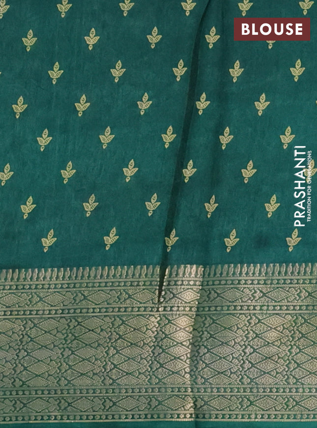Semi dola saree green with allover prints and zari woven border