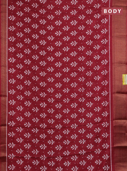 Semi dola saree maroon with allover ikat butta prints & zari weaves and zari woven border