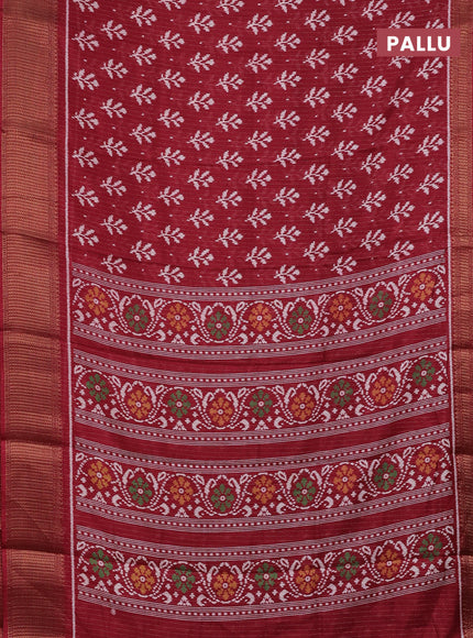 Semi dola saree maroon with allover ikat butta prints & zari weaves and zari woven border