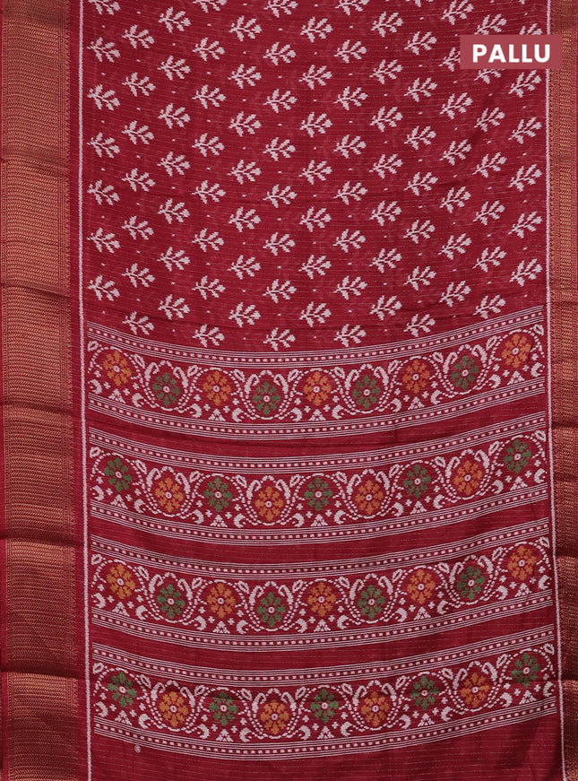 Semi dola saree maroon with allover ikat butta prints & zari weaves and zari woven border