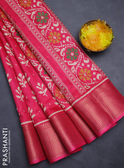 Semi dola saree pink with allover ikat butta prints & zari weaves and zari woven border