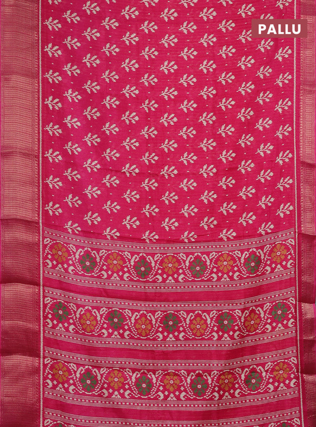 Semi dola saree pink with allover ikat butta prints & zari weaves and zari woven border