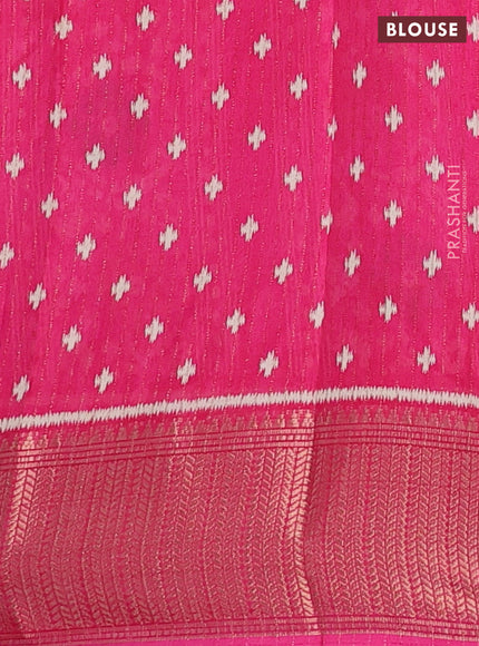 Semi dola saree pink with allover ikat butta prints & zari weaves and zari woven border
