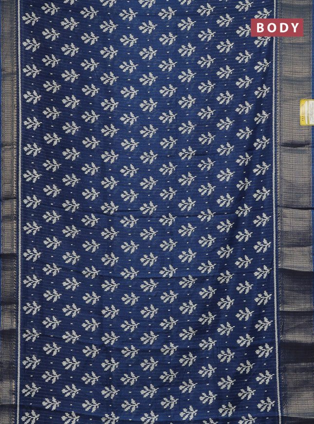 Semi dola saree peacock blue with allover ikat butta prints & zari weaves and zari woven border