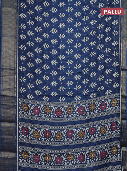 Semi dola saree peacock blue with allover ikat butta prints & zari weaves and zari woven border