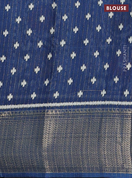 Semi dola saree peacock blue with allover ikat butta prints & zari weaves and zari woven border