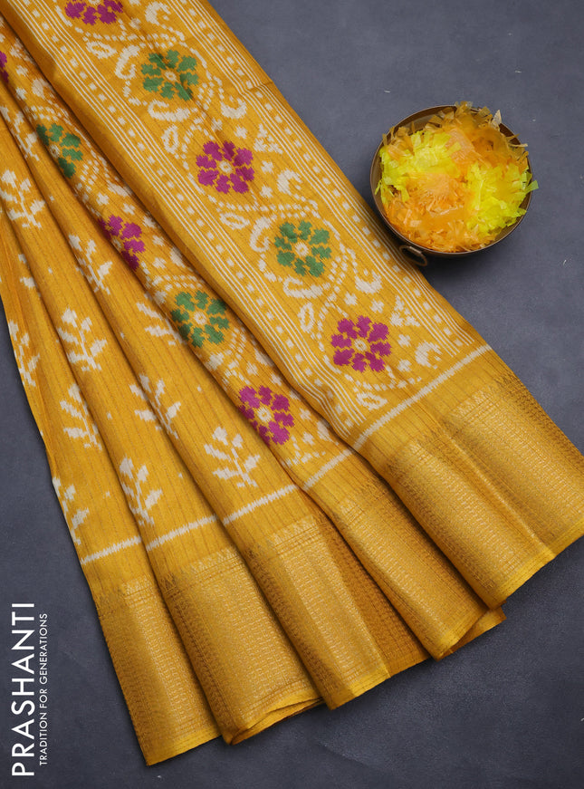 Semi dola saree mustard yellow with allover ikat butta prints & zari weaves and zari woven border