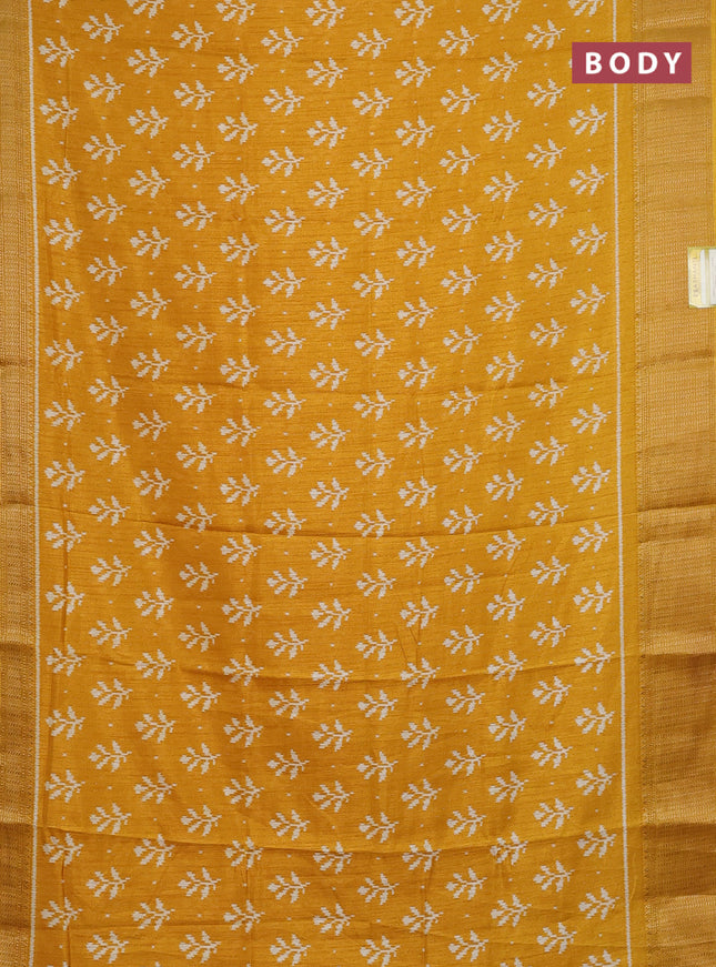 Semi dola saree mustard yellow with allover ikat butta prints & zari weaves and zari woven border