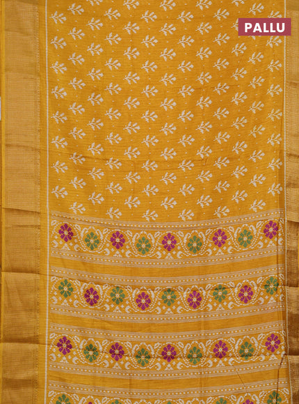 Semi dola saree mustard yellow with allover ikat butta prints & zari weaves and zari woven border