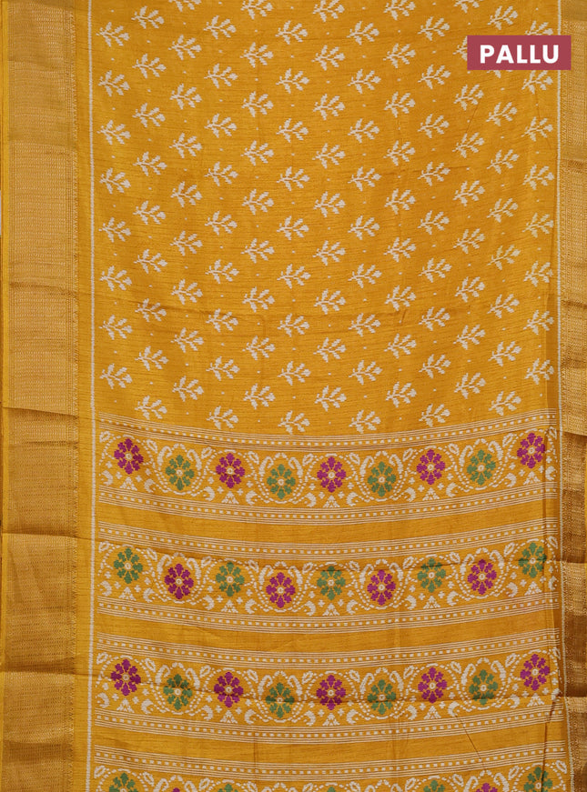 Semi dola saree mustard yellow with allover ikat butta prints & zari weaves and zari woven border