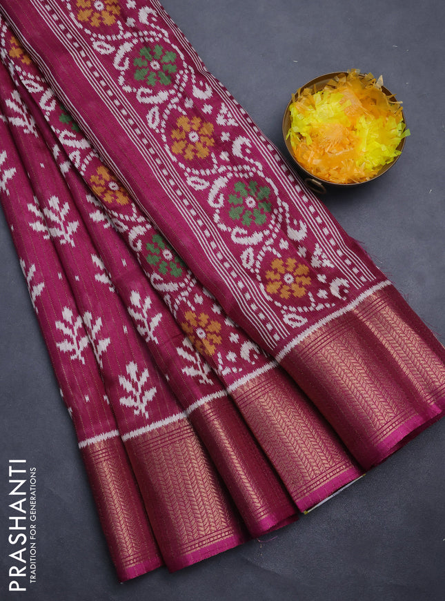 Semi dola saree wine shade with allover ikat butta prints & zari weaves and zari woven border
