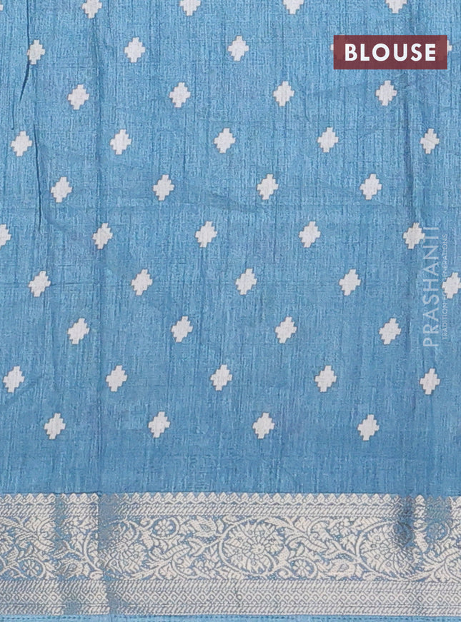 Semi dola saree pastel blue with allover ikat prints and zari woven border