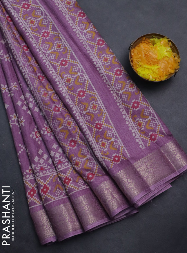 Semi dola saree pastel purple with allover ikat prints and zari woven border
