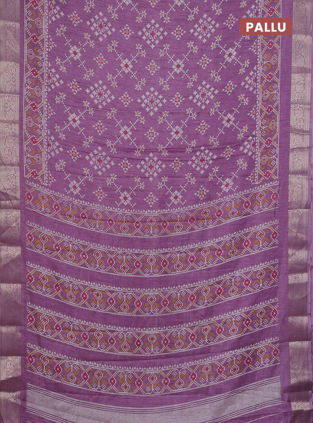 Semi dola saree pastel purple with allover ikat prints and zari woven border