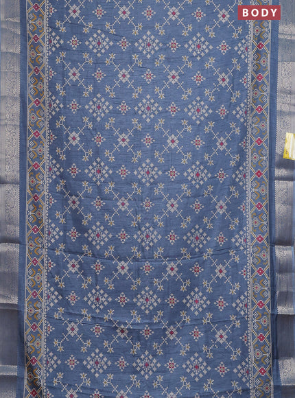 Semi dola saree grey with allover ikat prints and zari woven border