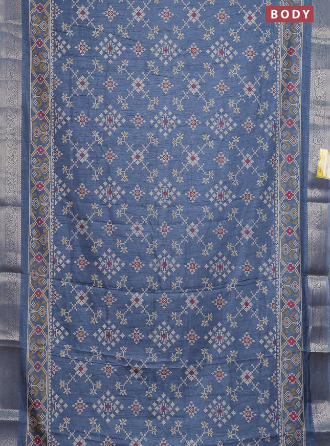 Semi dola saree grey with allover ikat prints and zari woven border