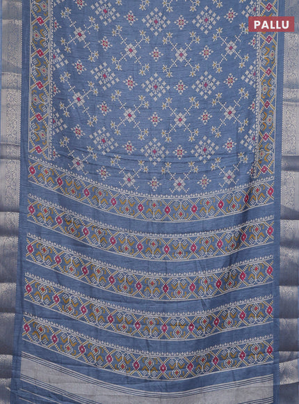 Semi dola saree grey with allover ikat prints and zari woven border