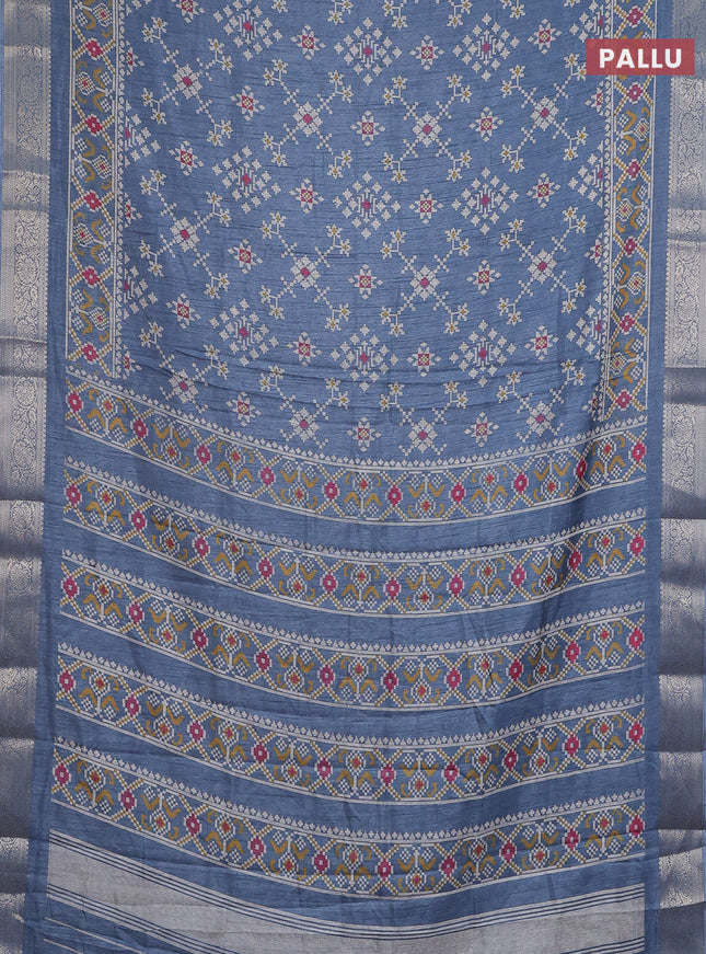 Semi dola saree grey with allover ikat prints and zari woven border