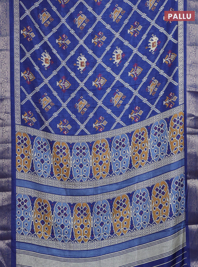 Semi dola saree dark blue with allover patola prints and zari woven border