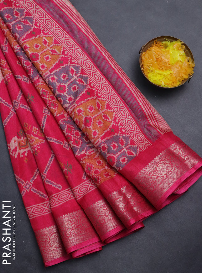Semi dola saree pink with allover patola prints and zari woven border