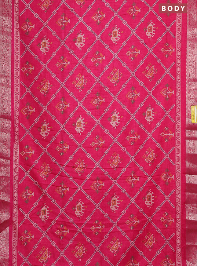 Semi dola saree pink with allover patola prints and zari woven border