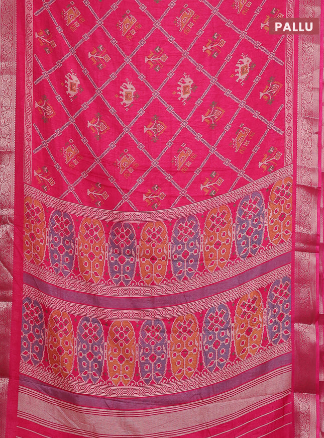 Semi dola saree pink with allover patola prints and zari woven border