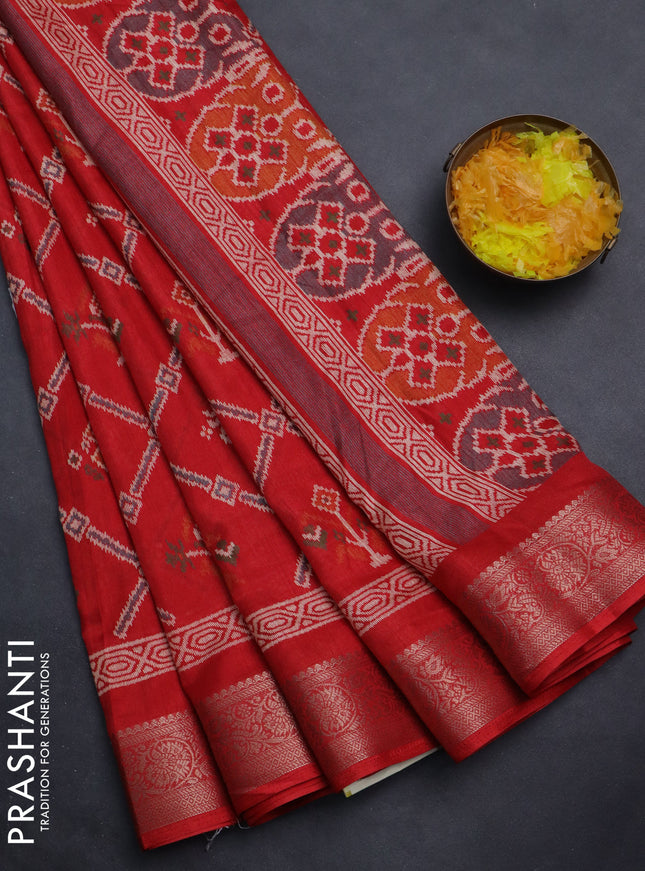 Semi dola saree red with allover patola prints and zari woven border