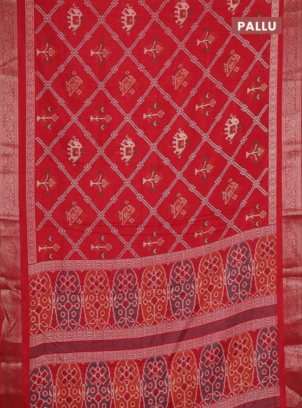 Semi dola saree red with allover patola prints and zari woven border