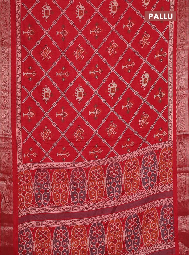 Semi dola saree red with allover patola prints and zari woven border