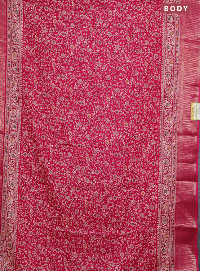 Semi dola saree pink with allover prints and zari woven border