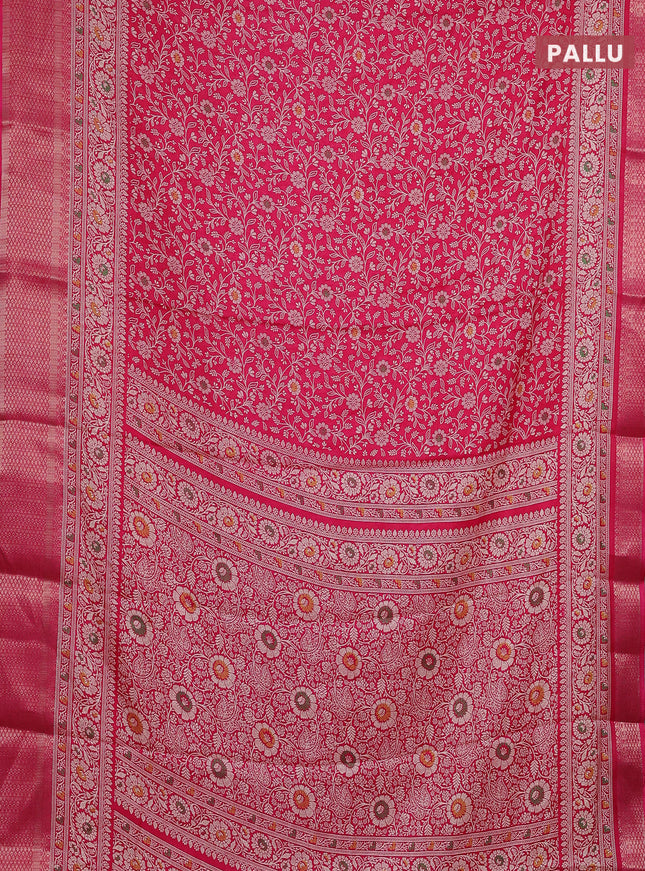 Semi dola saree pink with allover prints and zari woven border
