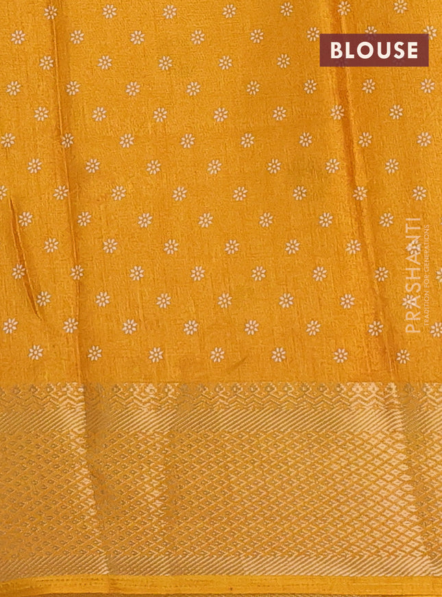 Semi dola saree mustard yellow with allover prints and zari woven border