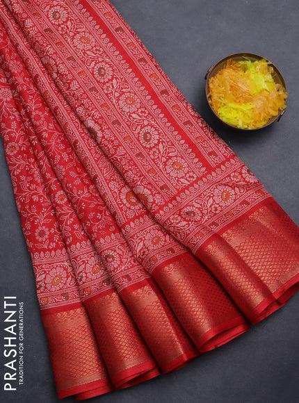 Semi dola saree red with allover prints and zari woven border