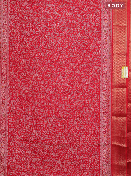 Semi dola saree red with allover prints and zari woven border