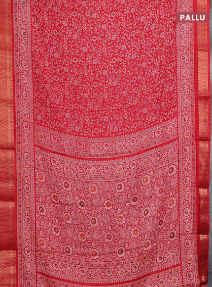 Semi dola saree red with allover prints and zari woven border