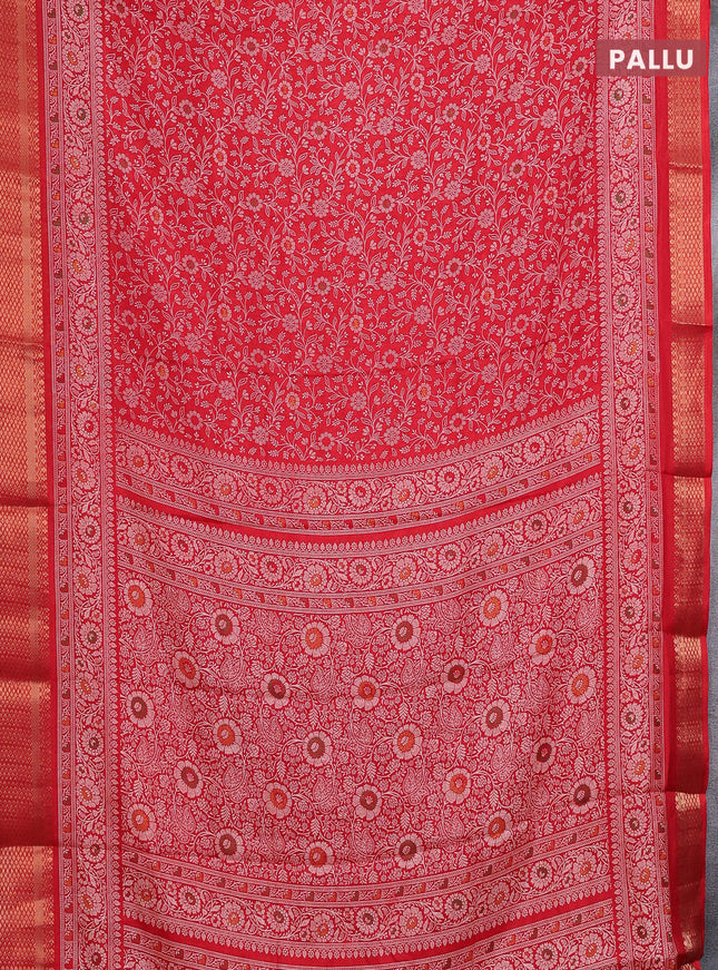 Semi dola saree red with allover prints and zari woven border