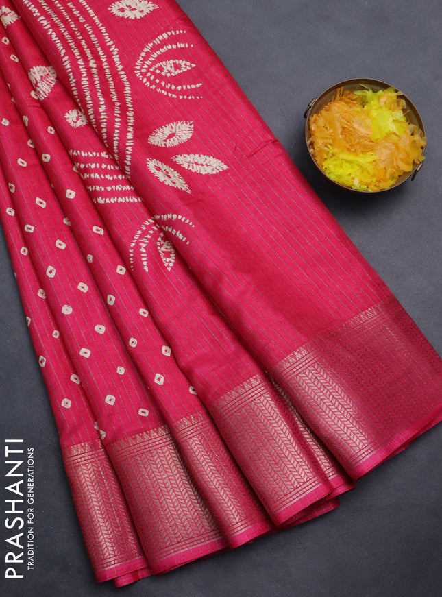 Semi dola saree pink with allover bandhani prints and zari woven border