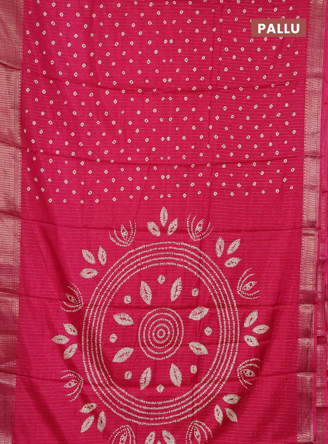 Semi dola saree pink with allover bandhani prints and zari woven border