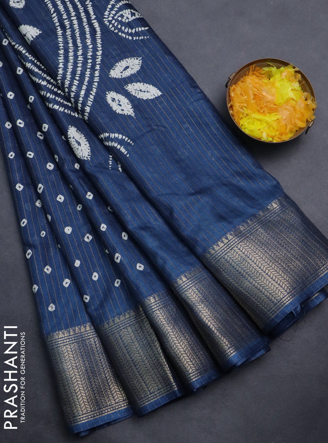 Semi dola saree peacock blue with allover bandhani prints and zari woven border