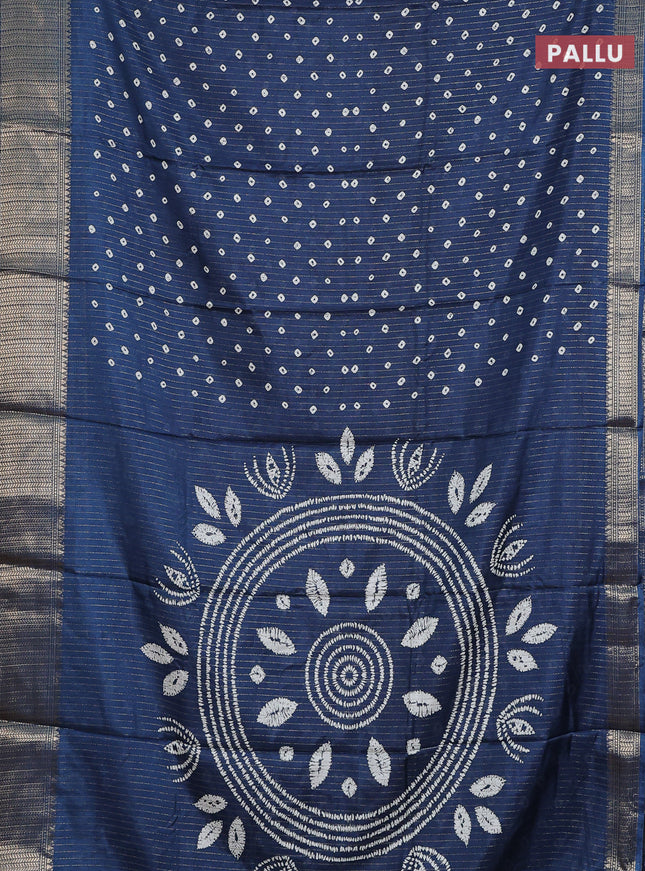 Semi dola saree peacock blue with allover bandhani prints and zari woven border