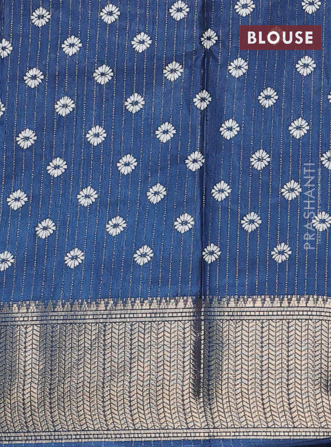 Semi dola saree peacock blue with allover bandhani prints and zari woven border