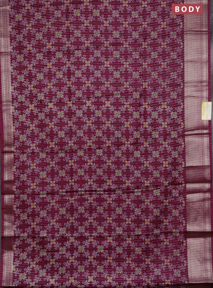 Semi dola saree wine shade with allover prints & zari weaves and zari woven border