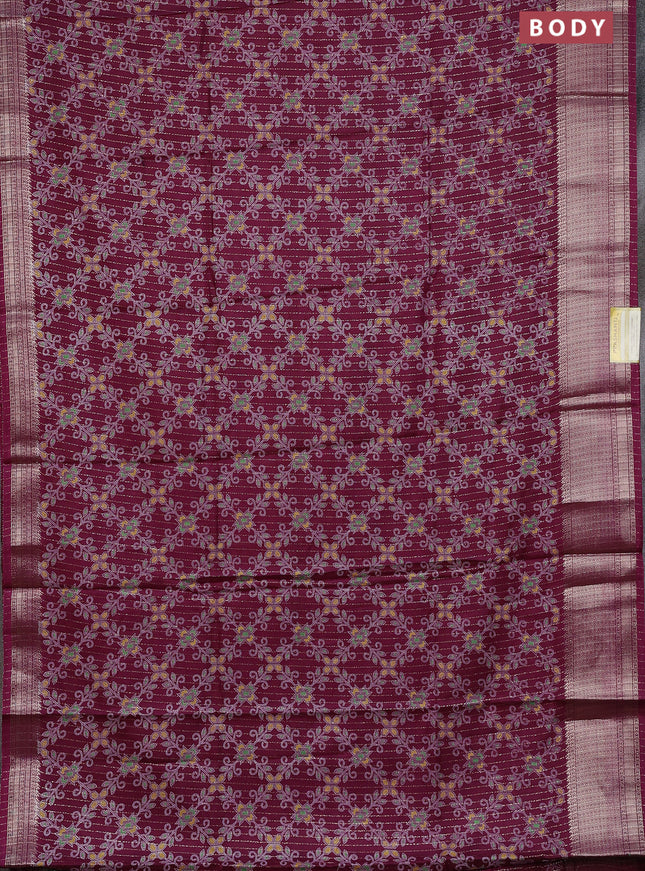 Semi dola saree wine shade with allover prints & zari weaves and zari woven border