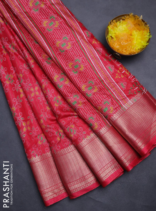 Semi dola saree pink with allover prints & zari weaves and zari woven border