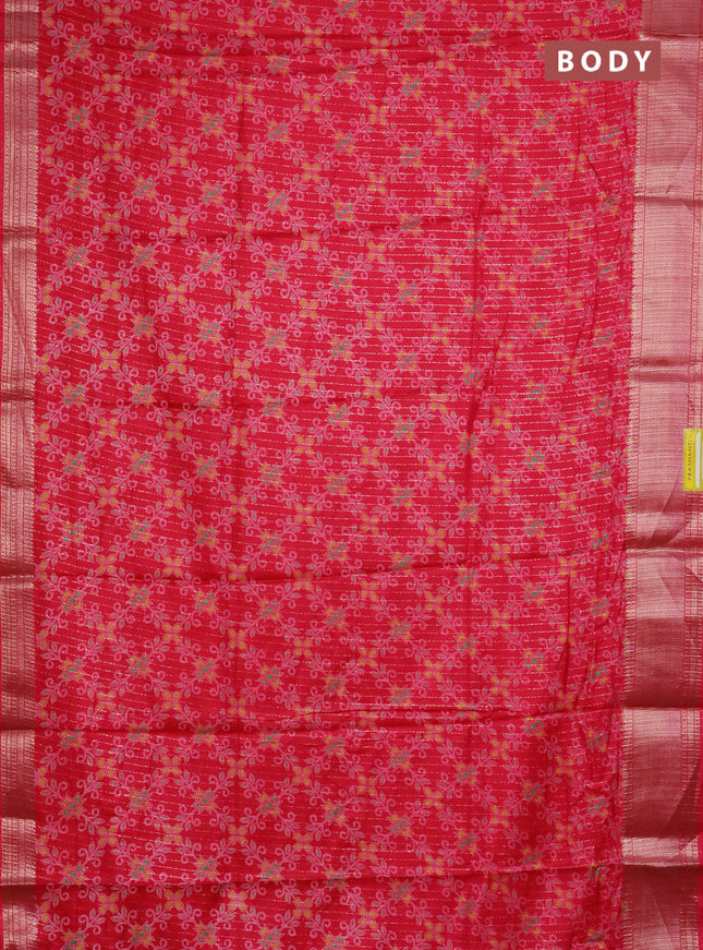 Semi dola saree pink with allover prints & zari weaves and zari woven border